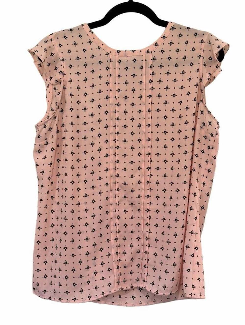Elle Pink Black Floral Print Short Flutter Sleeve Blouse Size L